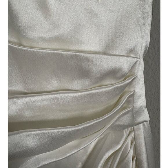 Sau Lee Priyanka Strapless Gown Maxi Dress Satin Ruched Side Slit Bridal Ivory 2 - Picture 6 of 12